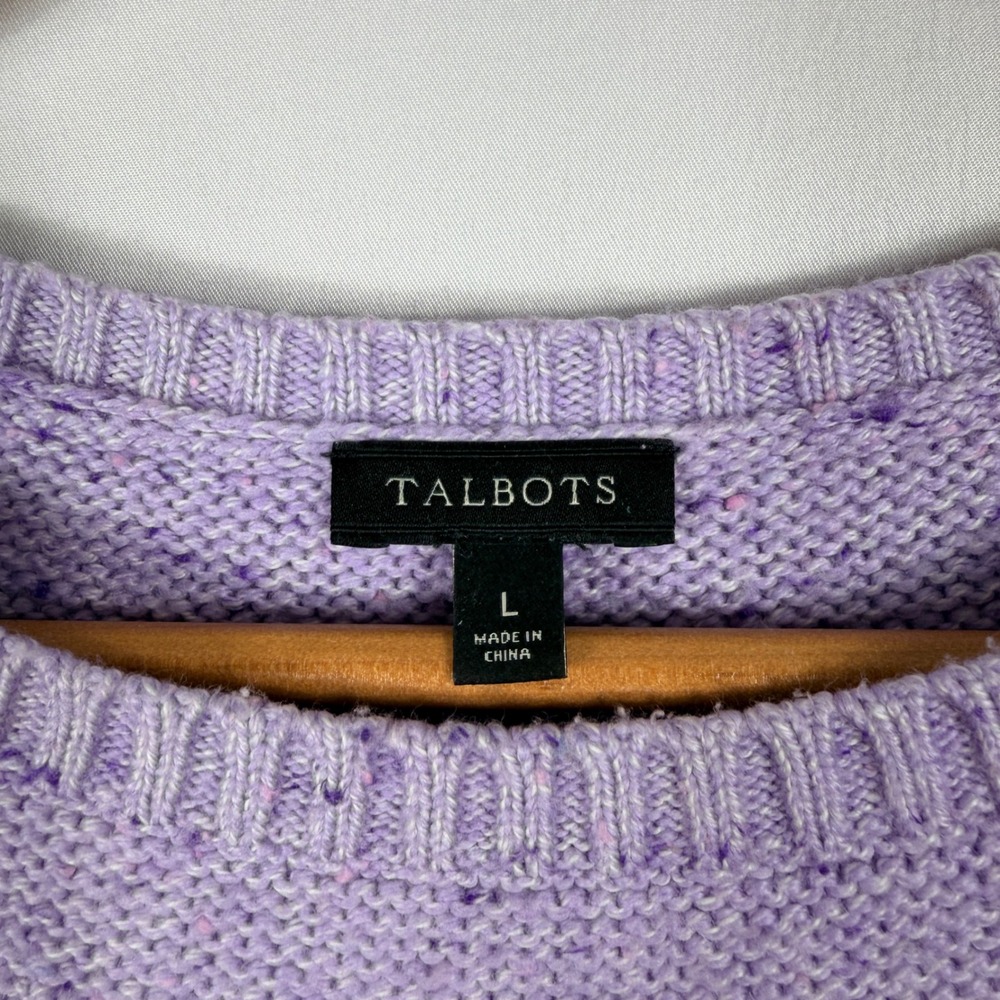 Talbots Sweater's Large Purple Excellent Cable Knit Yoke Cotton Blend Marl - Picture 4 of 7